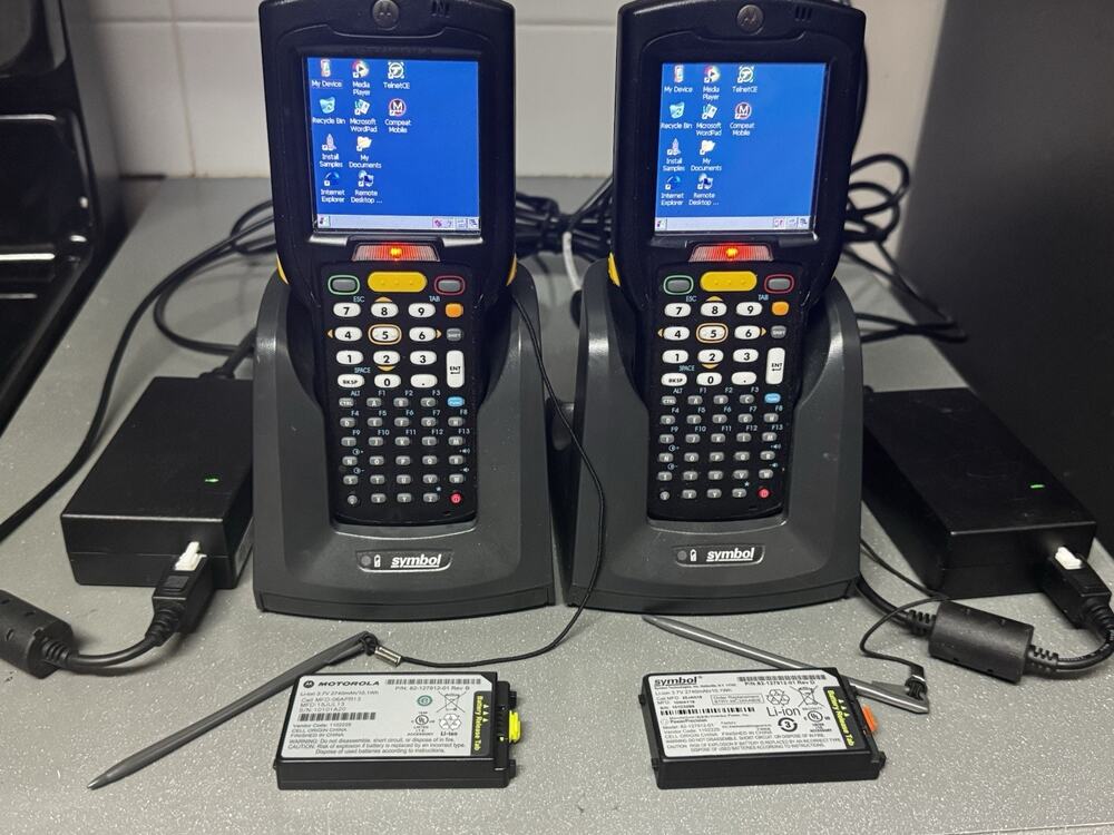 Motorola MC3190 Barcode Scanners Lot of 2 w/ Cradles, Stylus, Batteries & Cables